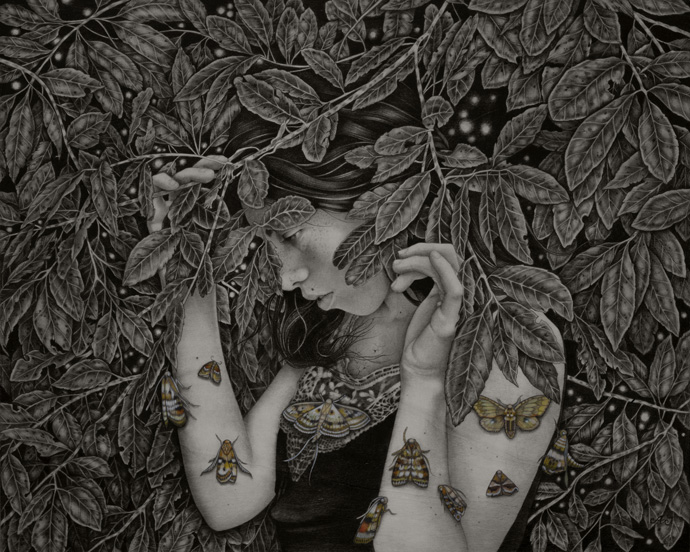'Echo'_40x50-cm_graphite,watercolor-and-ink-on-wood_2012